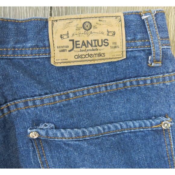 AKADEMIKS JEANIUS Jeans 34x32* Men Distressed Dark Wash Blue  Hip Hop Streetwear - Picture 8 of 16